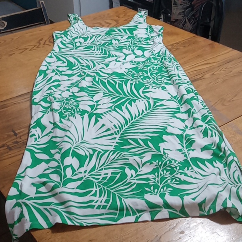CALVIN KLEIN Womens Dress Maxi LARGE WHITE GREEN Resort Vacation Casual Preowned - Picture 10 of 11